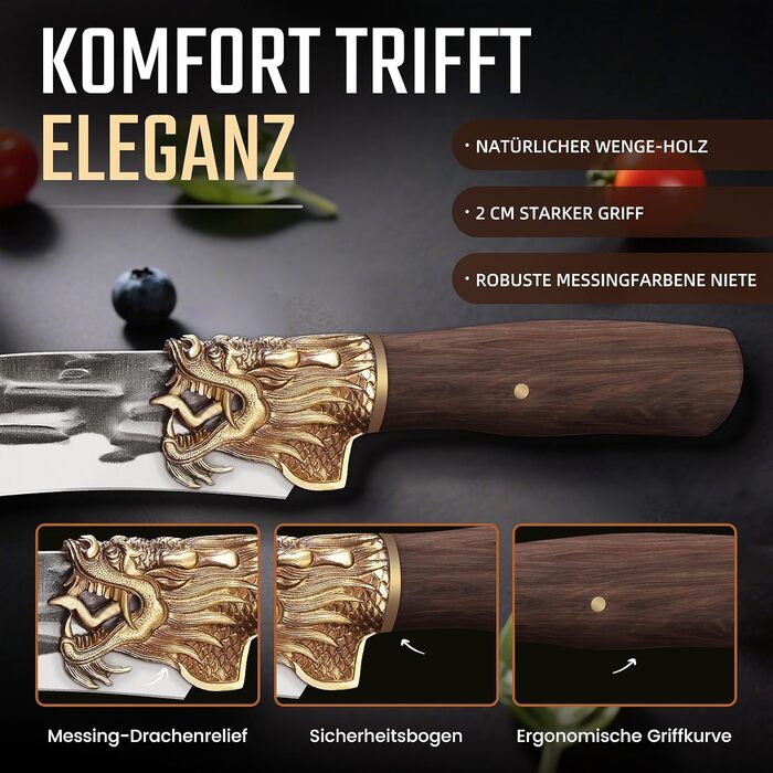 Кухонний ніж Purple Dragon: професійний шеф-ніж з рожевого дерева, для м'яса, риби та овочів