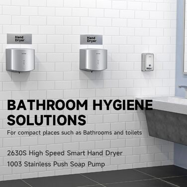 Anydry 2630S - Компактний електричний сушар для рук, автоматичний, для стін, комерційного та приватного використання. Потужність 1400-1650W (Сріблястий)