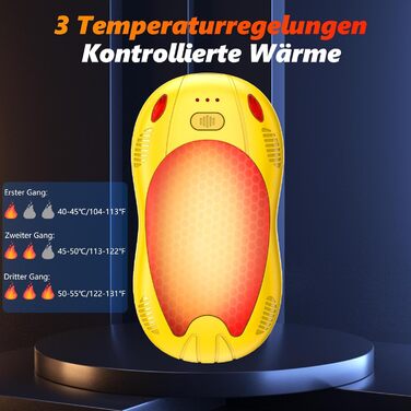 Електричні грілки для рук FANDLISS з магнітом, 10000mAh, 2 шт., з двостороннім нагрівом, USB, багаторазові, 3 рівні нагріву, для відпочинку на природі, гольфу, кемпінгу (3 жовті + чорні)