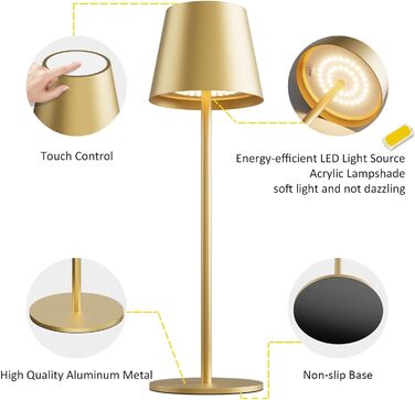 LED настільна лампа K-Bright 2 шт. з регулюванням яскравості, акумуляторна, бездротова, 3000K/4000K/6000K, USB-C, IP54, білий колір