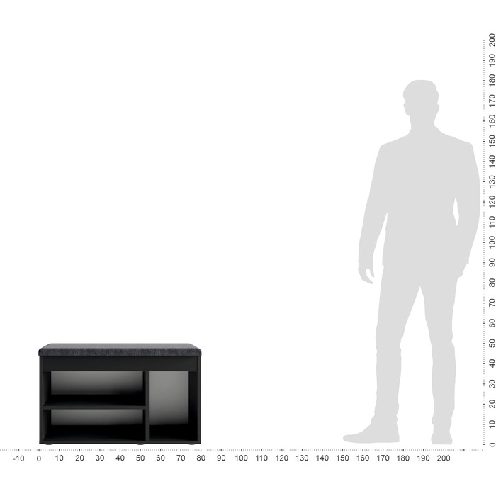 Лавка для взуття KOMTO з сидінням - Бетонна полиця для взуття з місцем для зберігання, чорний/сірий (80x48x32 см)