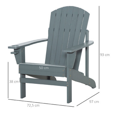 Садове крісло Outsunny Adirondack з підсклянником, садовий шезлонг з масиву дерева, темно-сірий, 97x72.5x93 см, ідеально підходить для балкона та тераси