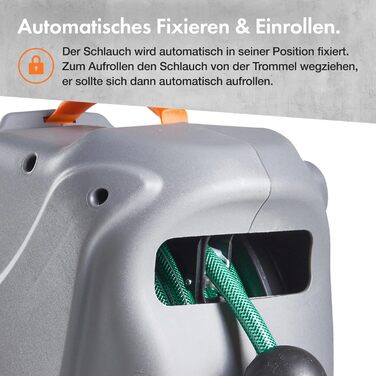 Шланговий барабан VonHaus 30м з автозмотуванням, поворотний на 180°, 8 функцій, пістолет для поливу