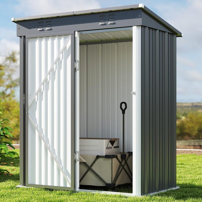Металевий сарай для інструментів Bealife 180x162x95 см, сталевий садовий шоп, вуличний склад, дачний будиночок для двору, тераси, газону (Сірий)