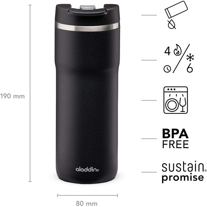 Термокружка Aladdin Barista Java Thermavac 0.47L Lava Black - Зберігає тепло 4 години, не протікає, з нержавіючої сталі, BPA Free, для кави з собою