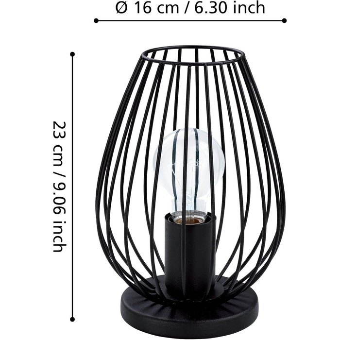 Настільна лампа EGLO Newtown: вінтажна модель з металу, чорного кольору, з вимикачем, цоколь E27 (без лампочки)