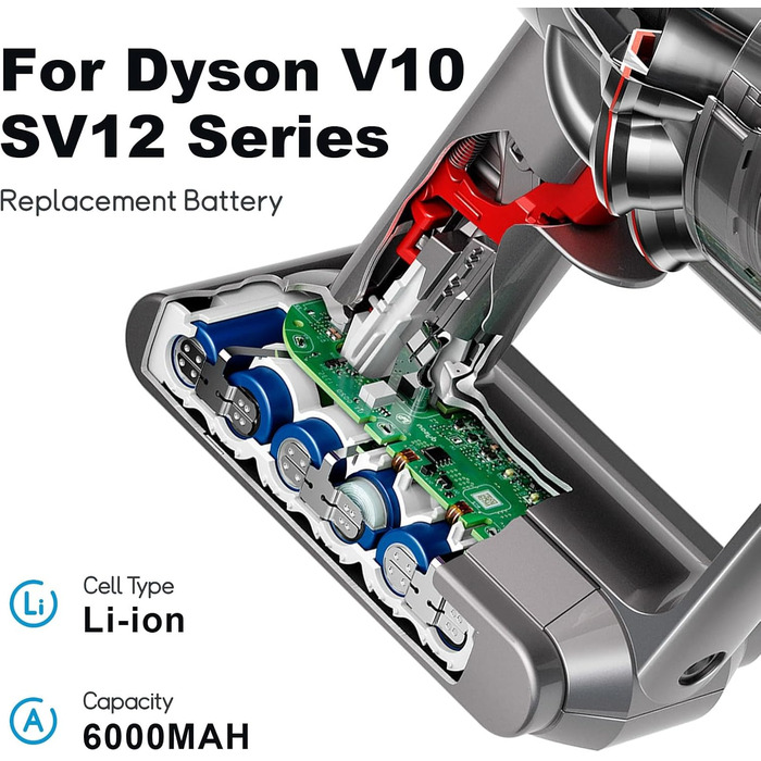 Змінна батарея 6000 мАг для пилососа Dyson V10 SV12 Animal/Absolute/Motrhead/Fluffy/Total Clean