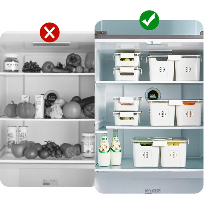 Організатор для холодильника з кришкою (4 відсіки), прозорий, стековий, для зберігання продуктів