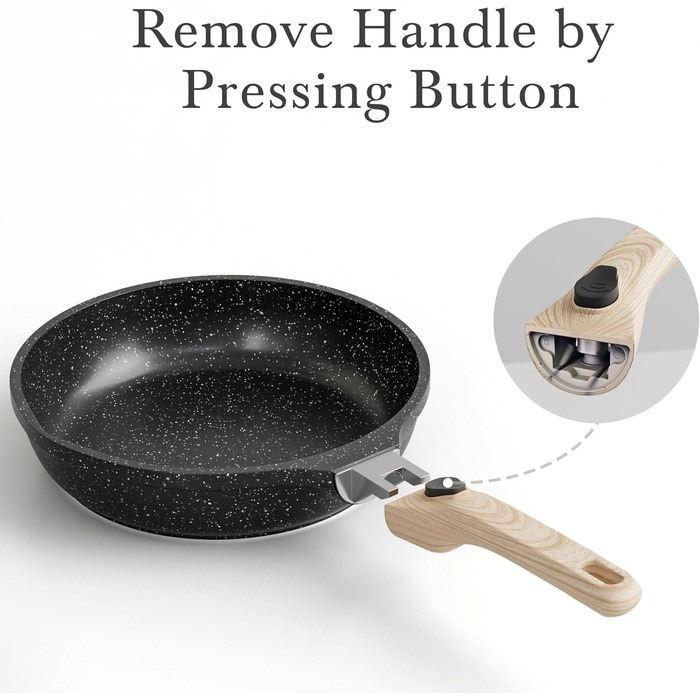 Набір сковорідок з індукційним покриттям RIOVARM з знімними ручками, антипригарний набір сковорідок з кришками 20 см, 24 см, 28 см, сковорода для омлетів без PFOA, кухонний набір для всіх типів плит, придатний для миття в посудомийній машині та духовки (B