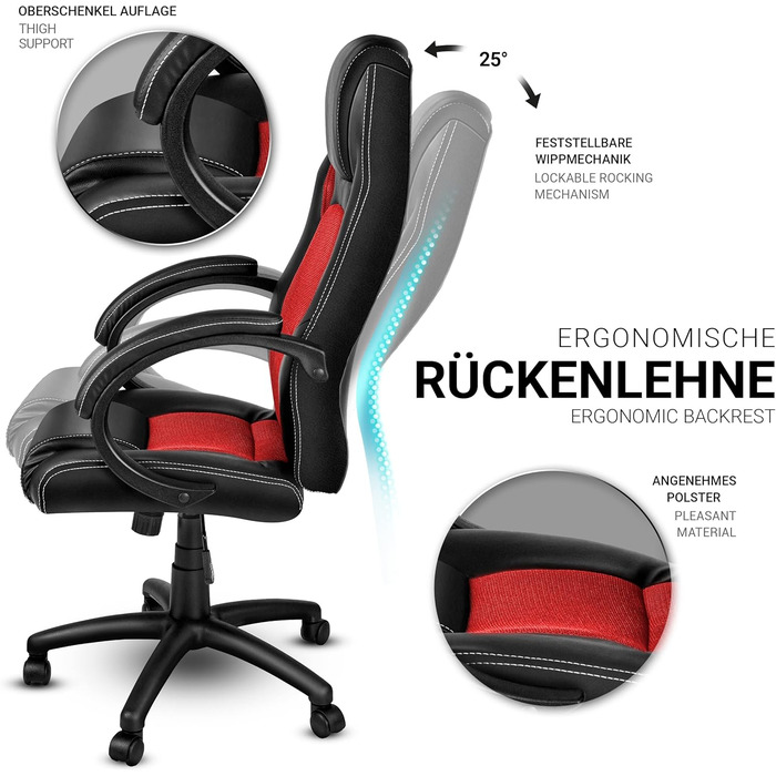 Офісне крісло TRESKO Racing Executive Chair, 14 кольорів, м'які підлокітники, кулісний механізм, протестовано SGS, червоний