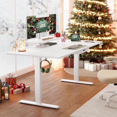 Регульований стіл VASAGLE з підставкою для монітора, шухлядою та USB-C, нагадування про перерви, 160 x 80 см, Wolkenweiß