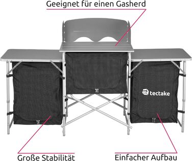 Кемпінгова кухня Tectake, складна кемпінгова шафа, кухня для подорожей, кухонна шафа зі стільницею та відсіками для зберігання для кухні на відкритому повітрі, тент, караван або автомобільний кемпінг із сумкою для перенесення