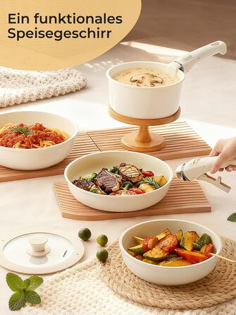 Набір посуду 17 предметів з антипригарним покриттям, індукційний, з керамічним покриттям, сумісний з духовкою, безпечний для миття в посудомийній машині, без PFOA/PFOS