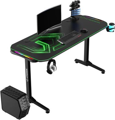 Ігровий стіл ULTRADESK FRAG V3 LED RGB, місце для 2 моніторів, сталь, 150x60 чорний (зелений світлодіод)