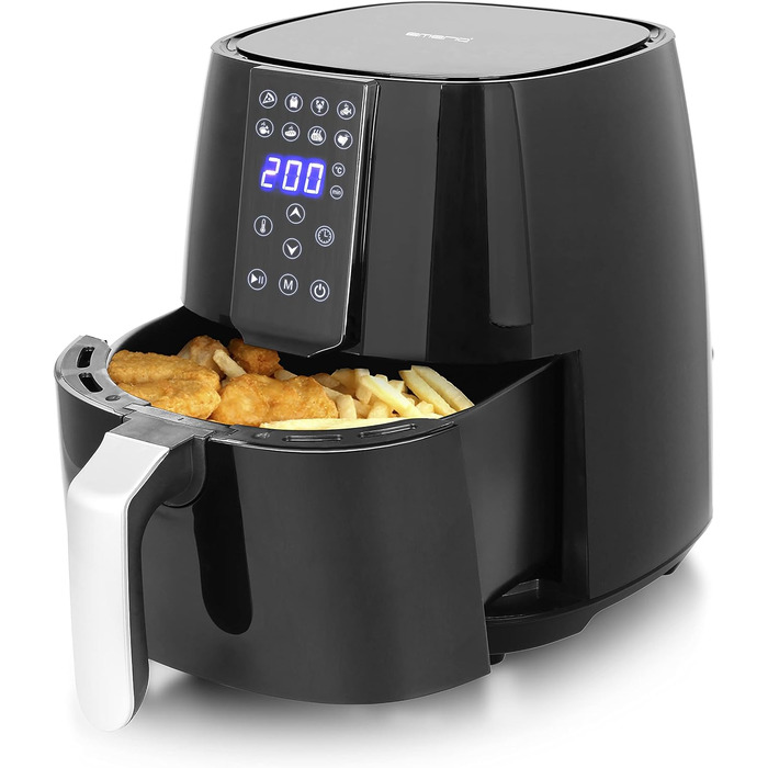 Цифрова SmartFryer Emerio AF-126668, фритюрниця, фритюрниця, смаження у фритюрі гарячим повітрям без додаткової олії, XL, об'єм 3,8 л, Cool Touch, без бісфенолу А, швидке нагрівання, 1450 Вт