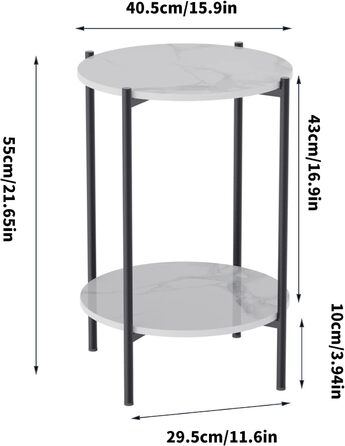 Столик FATIVO круглий, мармур, 2 полиці, скандинавський, чорний (40.540.555см)