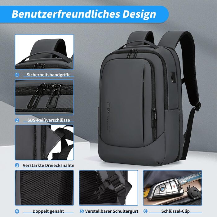 Рюкзак для ноутбука FENRUIEN 26L-38L, бізнес, 15.6 дюймів, USB-порт для зарядки, чорний, для чоловіків і жінок