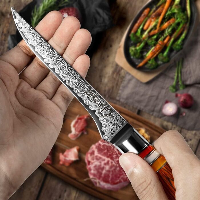Японський кухонний ніж FANTECK Gyuto з дамаської сталі 67 шарів (20 см) з ручкою Pakkaholz. Професійний ніж для кухні, 5.5 дюймів. У подарунковій коробці.