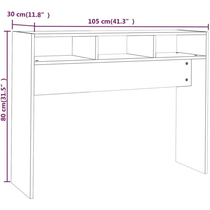 Консольний столик FENLAX 105x30x80 см з відсіками для зберігання, білий, матеріал на основі дерева