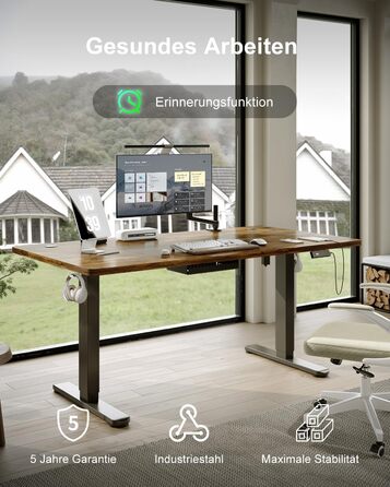 Регульований стіл Devoko 200x80 см з USB-C, електричний, мобільний, з органайзером для кабелів, білий/вінтажний коричневий