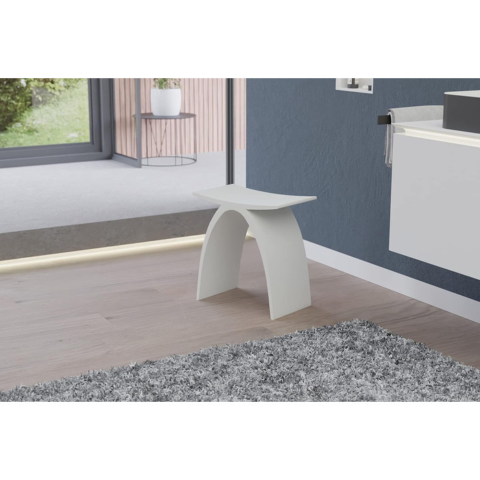 Стілець для ванної кімнати Bernstein Badhocker PB4001 з мінерального каменю, білий матовий, 43 x 43 x 23,5 см, водонепроникний, антиковзкий, без запаху, універсальний для сидіння та зберігання