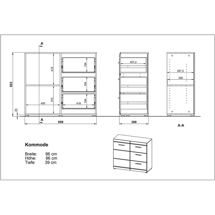 Комод, дерево, білий, 40x96x86 см, 3581-84 GW-Adana