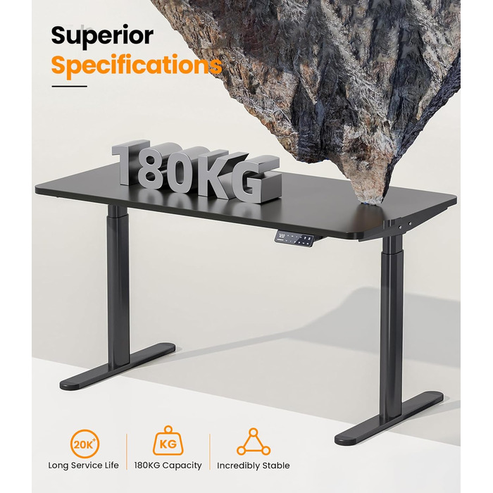 Електричний регульований стіл MAIDeSITe EL2 Pro Art з овальною основою, чорний. Підйом до 180 кг, 4 пам'яті, захист від зіткнень