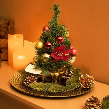 Штучна Різдвяна ялинка COM-FOUR з ялинковими кулями-прикрашена ялинка для різдвяних прикрас-Різдвяна ялинка для різдвяних прикрас (0 - 30 см-зелений/червоний / золотий кольори)