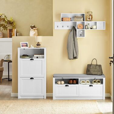 SoBuy FSR87-BR Взуттєва шафа з 2 дверцятами, вузька, з 4 полицями, комод для взуття з додатковою полицею (білий, розміри: 60x110x24 см)