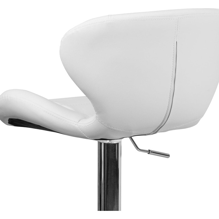 Барний стілець Flash Furniture Denville з тканини, регульований по висоті, з вигнутою спинкою та хромованою основою, 2 шт. (Біле вінілове сидіння)