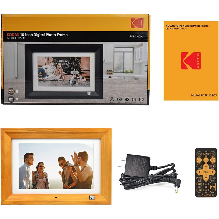 Цифровий фоторамка Kodak 10.1 дюймів з IPS-екраном, підтримкою USB/SD, відтворення фото/музики/відео, календарем та будильником, з пультом дистанційного керування (чорний)