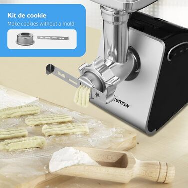 Електричний м'ясорубка Nictemaw Fleischwolf 2000W з 3 насадками: для фаршу, ковбаси та випічки. Підходить для м'яса, овочів та тіста (сірий)