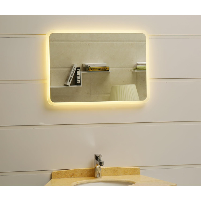 Дзеркало для ванної кімнати Dr. Fleischmann GS084N з LED-підсвічуванням (80x60 см, круглі кути, тепле біле світло)