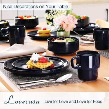Порцеляна для сервірування столу LOVECASA, комбінований сервіз з 32 предметів, набір столового посуду на 8 осіб / Обідня тарілка, чашки, десерт