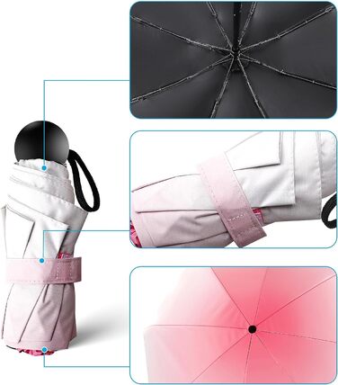 Складна парасолька для подорожей, 8 ребер Міні-парасолька Маленька ультрафіолетова парасолька Міні-анти-ультрафіолетова компактна парасолька Вітрозахисна міцна портативна сумка Парасолька з капсульним чохлом для чоловіків Жінки