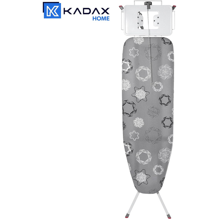Складна прасувальна дошка KADAX, парова прасувальна дошка 120x38 см з розеткою, прасувальна дошка з нековзними ніжками, регульована по висоті прасувальна дошка з полицею для праски (сіра)