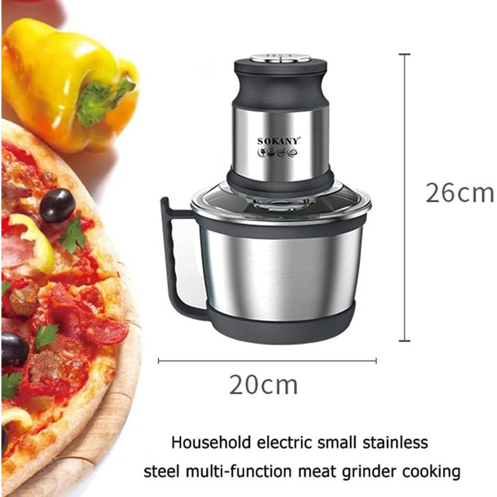 М'ясорубка-подрібнювач електричний SOKANY SK-7027 800W з чашею 3л з нержавіючої сталі, 2 швидкості, для м'яса, овочів, фруктів