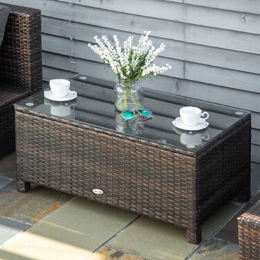 Журнальний столик Outsunny Garden з атмосферостійкого поліротанга, коричневий, 85x50x39 см, ідеально підходить для тераси та балкона