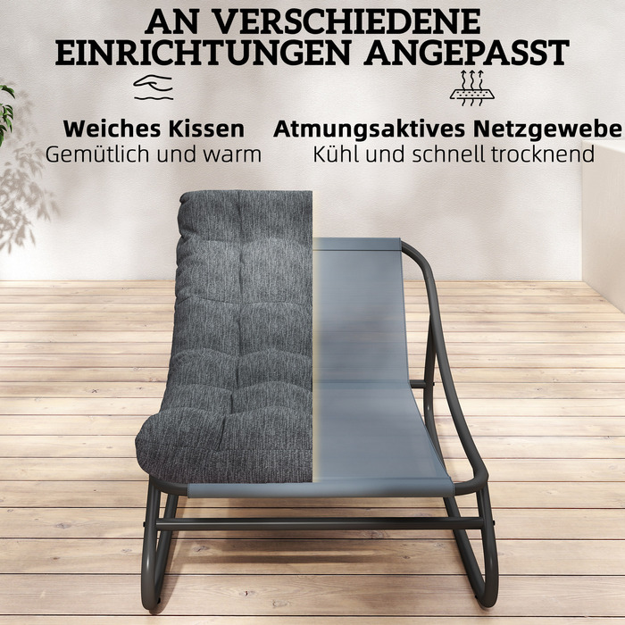 Крісло-гойдалка з широким плетінням та товстою подушкою, 101 x 66 x 63 см, сіре