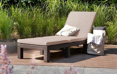 Шезлонг Allibert Daytona Deluxe для саду, тераси та балкону з регульованою спинкою, з подушкою, пластиковий, з імітацією ротангу, 195x65x25,5 см (Коричневий)