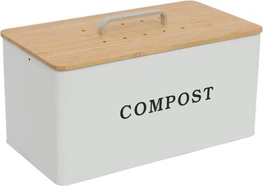 Металеве органічне відро для сміття ayacatz для кухні невеликого розміру, відро для компосту об'ємом 7,5 л з дерев'яною кришкою, кухонне відро для сміття, стільниця і підставка для компосту, Прямокутний контейнер для компосту з вугільним фільтром-білий
