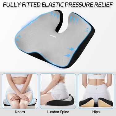 Ортопедична подушка для сидіння на офісне крісло, для спини, з memory foam, сіра