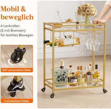 Візок кухонний LifeWit з 3 рівнями, сервірувальний візок на колесах, візок-бар для кухні, вітальні, їдальні, офісу (золотий, 60x30x71 см)