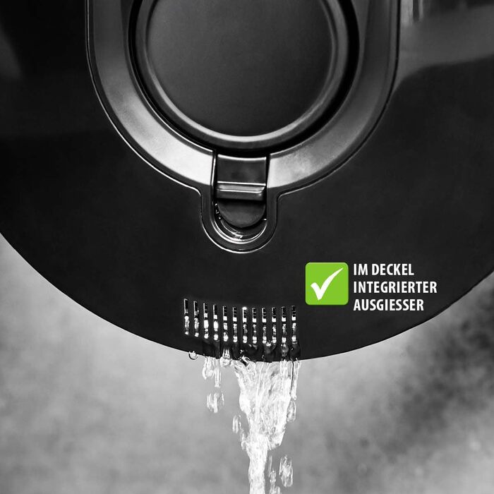 Салатниця GEFU з кришкою для зберігання, 3л, пластикова чаша з вбудованим ситом та ручним приводом, чорно-сіра