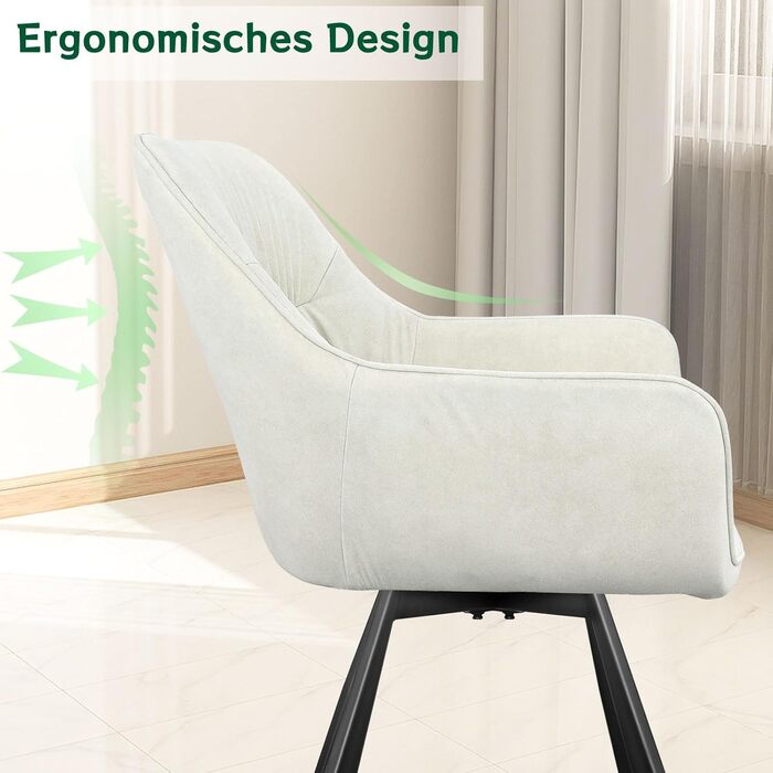 Набір обідніх крісел 6 шт., поворотні, з підлокітниками, 360°, м'які, оксамитові, для вітальні, кухні, робочого кабінету, спальні (бежевий)