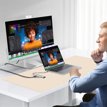 Килимок на стіл Niviy з екошкіри XXL (120x60 см), водонепроникний килимок для миші та захисна підкладка для офісу та дому, бежевий