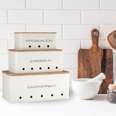 Короб для зберігання картоплі, цибулі та часнику - набір 3 шт. - Короб для овочів з вентиляційними отворами - Матовий чорний (Прямокутний)