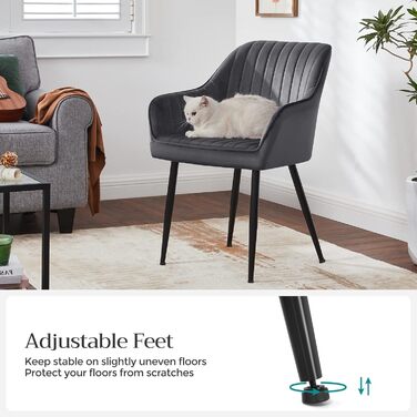 Крісла SONGMICS для їдальні, 2 шт., з м'яким сидінням та підлокітниками, з металевими ніжками, сірі та чорні, до 120 кг, для кухні та їдальні