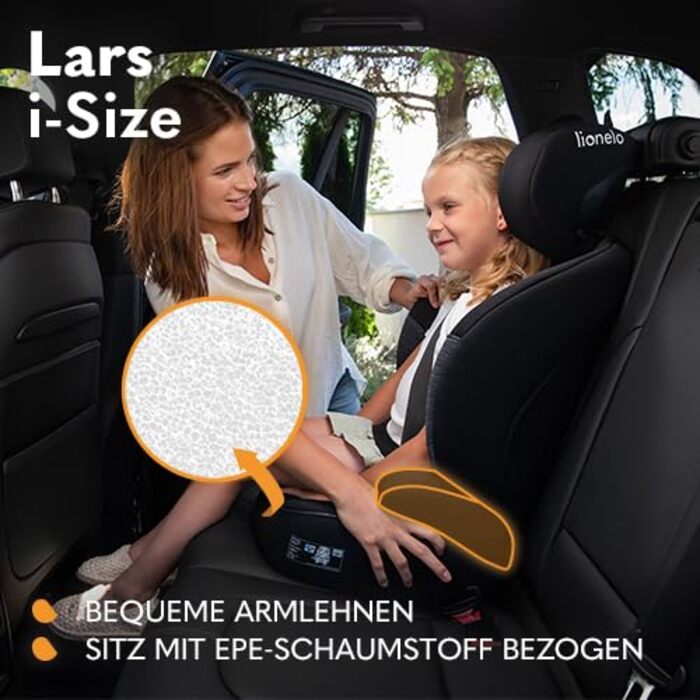 Автокрісло Lionelo Lars i-Size 100–150 см, Група 2/3, чорно-червоне, з регулюванням підголівника та бічними захистом