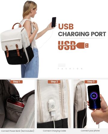 LOVEVOOK Рюкзак для жінок, рюкзак для ноутбука 15.6 дюймів, водонепроникний, для роботи, навчання, подорожей, стильний, бежевий & кавовий колір